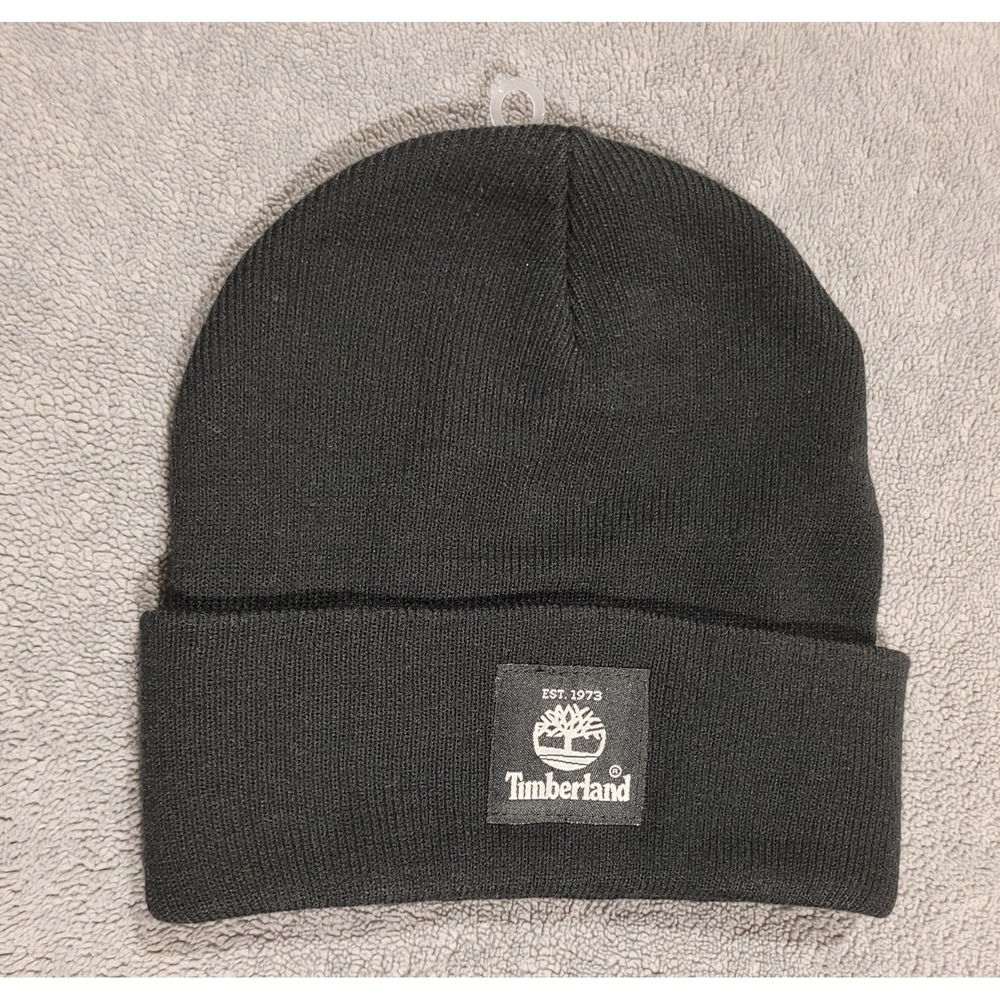 NWT Timberland Men's Short Watch Cap Cuffed Knit Beanie Hat Black (OSFM)